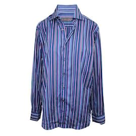 Etro-Camicia Etro a Righe Blu Stampa-Multicolore