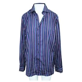 Etro-Camisa de rayas con estampado azul de Etro-Multicolor