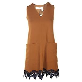 Autre Marque-CONTEMPORARY DESIGNER Brown Dress with Lace-Brown