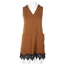 Autre Marque-CONTEMPORARY DESIGNER Brown Dress with Lace-Brown