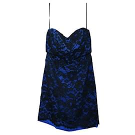 Autre Marque-CONTEMPORARY DESIGNER Strapless Blue and Black Lace Dress-Black