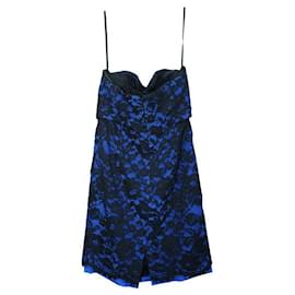 Autre Marque-CONTEMPORARY DESIGNER Strapless Blue and Black Lace Dress-Black