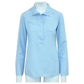 Marni-Marni Light Blue Silk Shirt with Raw Hem-Blue