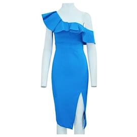 Autre Marque-CONTEMPORARY DESIGNER Sheike One Sleeve Blue Ruffled Dress-Blue