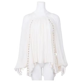 Chloé-CHLOÉ Bluse mit eckigem Ausschnitt und Spitzenkettendetail-Roh
