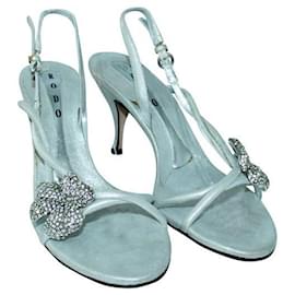 Autre Marque-CONTEMPORARY DESIGNER Silver SlingBack Embellished Open Toe Heels-Silvery