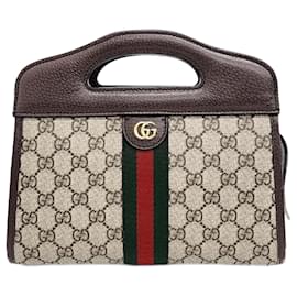 Gucci-Gucci GG Supreme Web Tote con bolso de hombro (693724)-Castaño,Multicolor