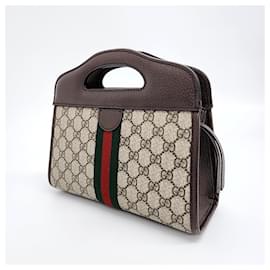 Gucci-Gucci GG Supreme Web Tote con bolso de hombro (693724)-Castaño,Multicolor