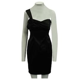 Autre Marque-Contemporary Designer Black Satin One Sleeve Elegant Mini Dress-Black