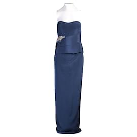 Autre Marque-CONTEMPORARY DESIGNER Navy Blue Maxi Evening Dress-Navy blue