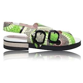 Autre Marque-CONTEMPORARY DESIGNER Green & White Printed Patent Leather Sandals-Green