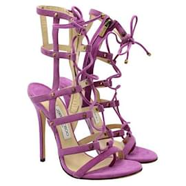 Jimmy Choo-Jimmy Choo Purple Suede Meddle Cage Lace-Up Sandals-Purple