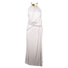 Diane Von Furstenberg-DIANE VON FURSTENBERG Grey Jumpsuit with Gold Necklace Accent-Grey