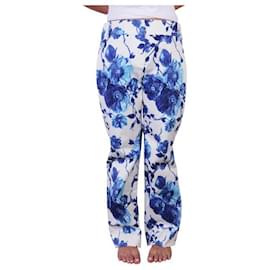 Tory Burch-Pantalones de corte recto con estampado floral de Tory Burch-Azul