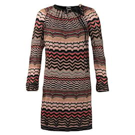 Missoni-Missoni Brown Chevron Knit Mini Dress-Brown