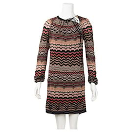 Missoni-Missoni Brown Chevron Knit Mini Dress-Brown