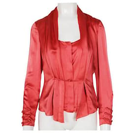 Autre Marque-CONTEMPORARY DESIGNER Silk-Cotton Satin Cardigan Top-Pink