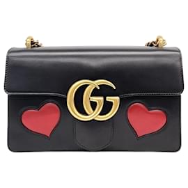 Gucci-Gucci  Heart Marmont Chain Shoulder Bag (431777)-Black,Red