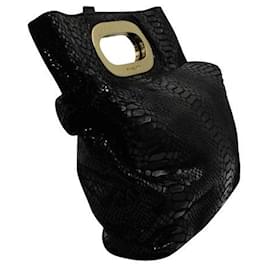 Michael Kors-Michael Michael Kors Black Shinny Python Embossed Tote/ Shoulder Bag-Black