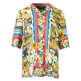Dolce & Gabbana-Dolce & Gabbana – Kurzärmliges bedrucktes Seidenhemd-Mehrfarben