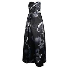 Autre Marque-Vestido floral escuro sem alças de designer contemporâneo-Preto