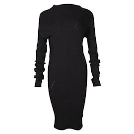 Autre Marque-Vestido de gola alta com mistura de lã preta de designer contemporâneo-Preto