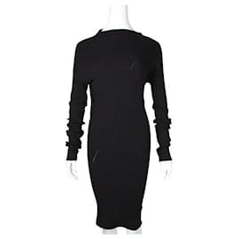 Autre Marque-Contemporary Designer Black Wool Blend Turtleneck Dress-Black