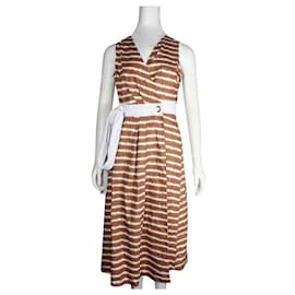 Autre Marque-Tara Jarmon Brown & White Sleeveless Wrap Around Dress-Brown