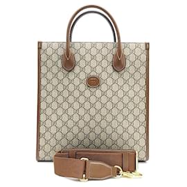 Gucci-Gucci  Interlocking G Tote Convertible Shoulder Bag (723308)-Brown,Beige