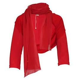 Autre Marque-Contemporary Designer Bright Red Elegant Blouse Tie At Front-Red