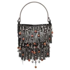 Giorgio Armani-Giorgio Armani Metallic Handbag - Tassels And Crystal Embellishments-Black
