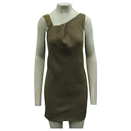 Autre Marque-Contemporary Designer Brown Dress With Golden Metallic Shoulder Chain-Brown