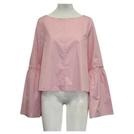 Autre Marque-Zeitgenössische Designer-Bluse in Rosa mit U-Boot-Ausschnitt und Rüschen-Pink