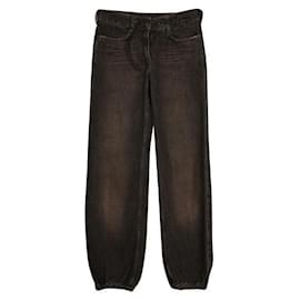 Autre Marque-Contemporary Designer Brown Denim Jeans With Leather Tie Belt-Brown