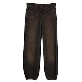 Autre Marque-Contemporary Designer Brown Denim Jeans With Leather Tie Belt-Brown