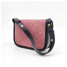 Gucci-Gucci  Corduroy 1955 Horsebit Shoulder Bag (602204)-Pink,Navy blue
