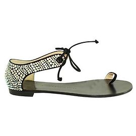 Giuseppe Zanotti One Toe Crystal Flat Sandals Black