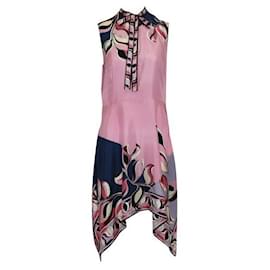 Emilio Pucci-Emilio Pucci - Robe droite en soie imprimée rose avec lien à l'encolure-Rose