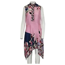 Emilio Pucci-Emilio Pucci Vestido recto de seda con estampado rosa y lazo en el escote-Rosa