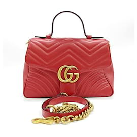 Gucci-Gucci  Matelassé Marmont Top Handle Bag (498110)-Red