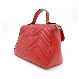 Gucci-Gucci  Matelassé Marmont Top Handle Bag (498110)-Red