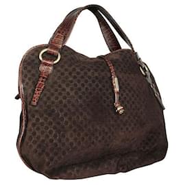 Céline-Celine Cã¨Line Vintage Brown Leather Embossed Bag-Brown