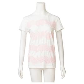 Valentino-Valentino Pinkfarbenes Baumwoll-T-Shirt mit Spitzenbesatz-Weiß