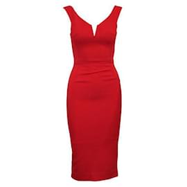 Autre Marque-Vestido midi con aros en V y vendaje rojo de diseñador contemporáneo-Roja