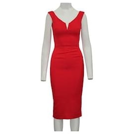 Autre Marque-Contemporary Designer Red Bandage V-Wire Midi Dress-Red