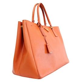 Prada-PRADA Saffiano Luxe Orange Tote Bag-Orange