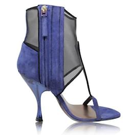 Giorgio Armani-GIORGIO ARMANI Purple Suede Mesh Sandals-Navy blue