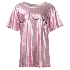 Gucci-Gucci Pink Metallic Foiled Blind For Love Tee Shirt-Pink