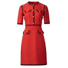 Gucci-Gucci Grosgrain Ribbon Trimmed Mini Dress-Red