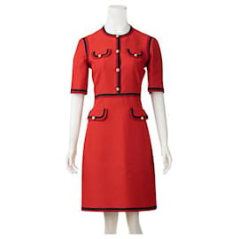 Gucci-Gucci Mini-robe bordée de ruban gros-grain-Rouge